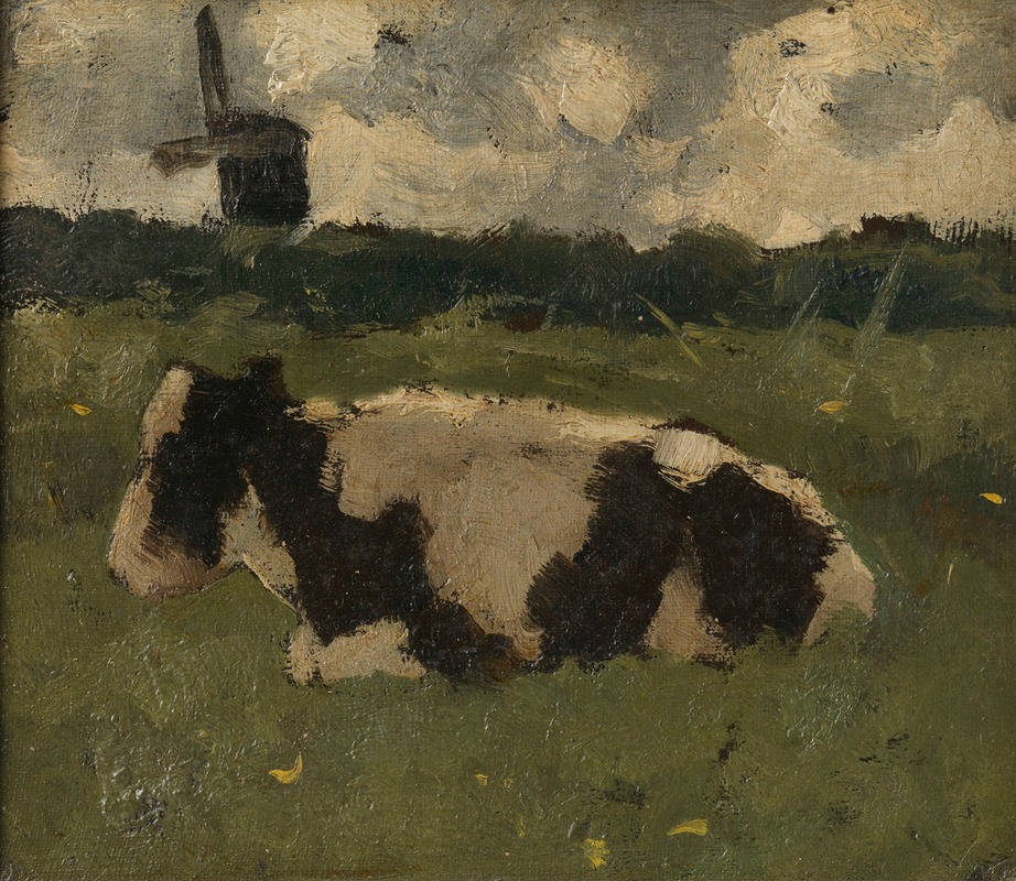 Resting Cow with a Mill by Ричард Николаус Роланд Хольст, 1888 — digital art print download