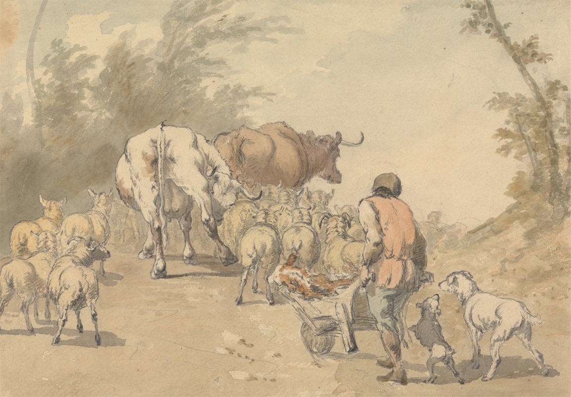 Drove of Sheep and Cows — Robert Hills