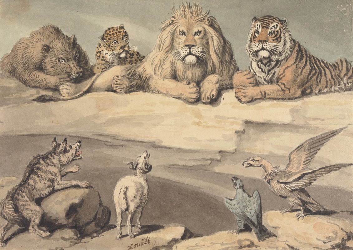 A Boar, a Leopard, a Lion, a Tiger, a Wolf, a Ram, and Two Eagles — Samuel Howitt