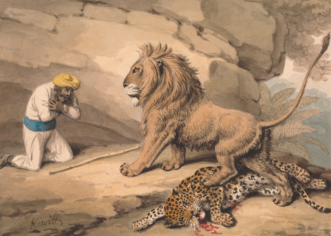 A Lion Standing over a Wounded Leapard by Самуэль Ховитт — digital art print download