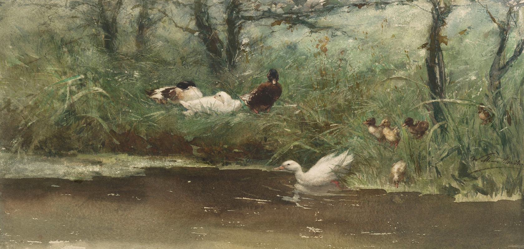 Eenden aan de slootkant by Виллем Марис, 1844 - 1910 — digital art print download