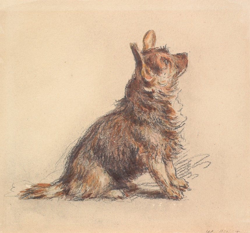 A Terrier Sitting, Looking Up to Right by Уильям Генри Хант — digital art print download