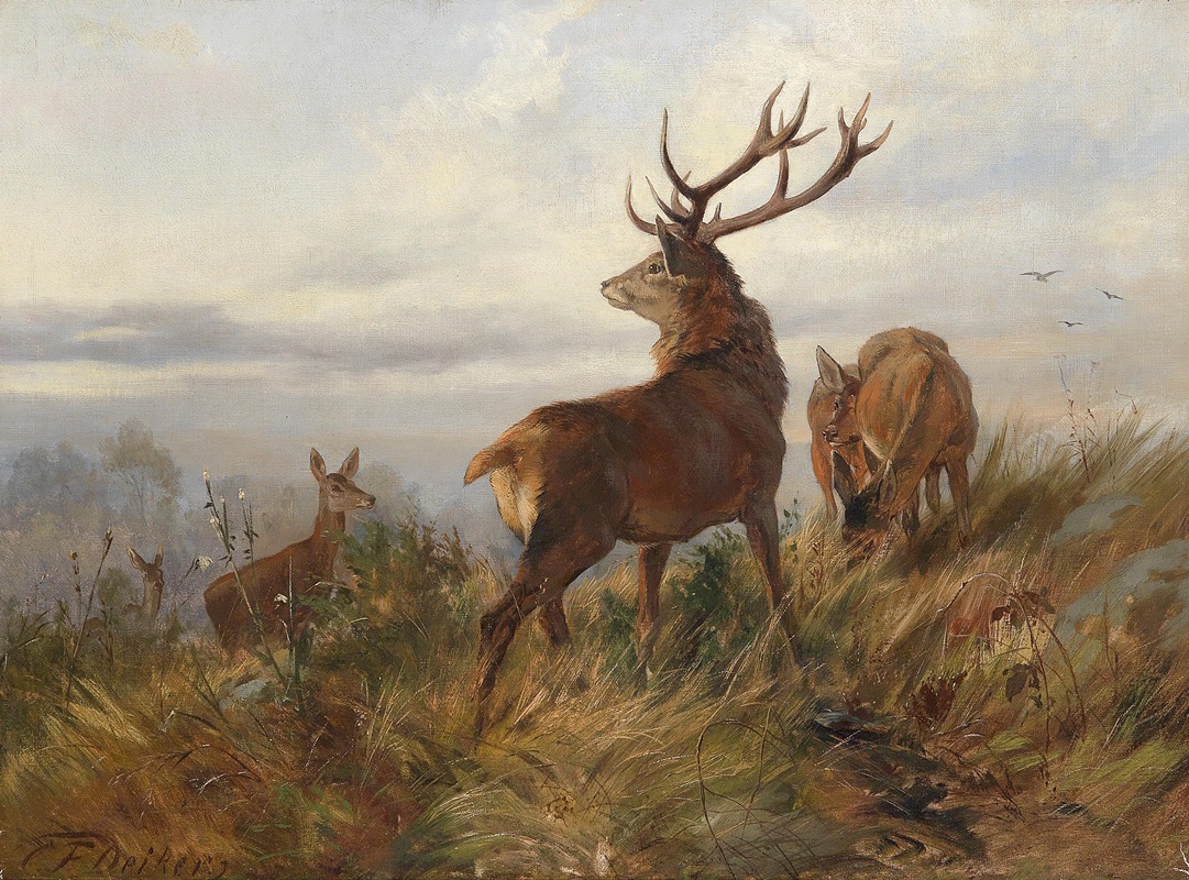 Rotwild in der Morgendämmerung by Карл Фридрих Дейкер — digital art print download