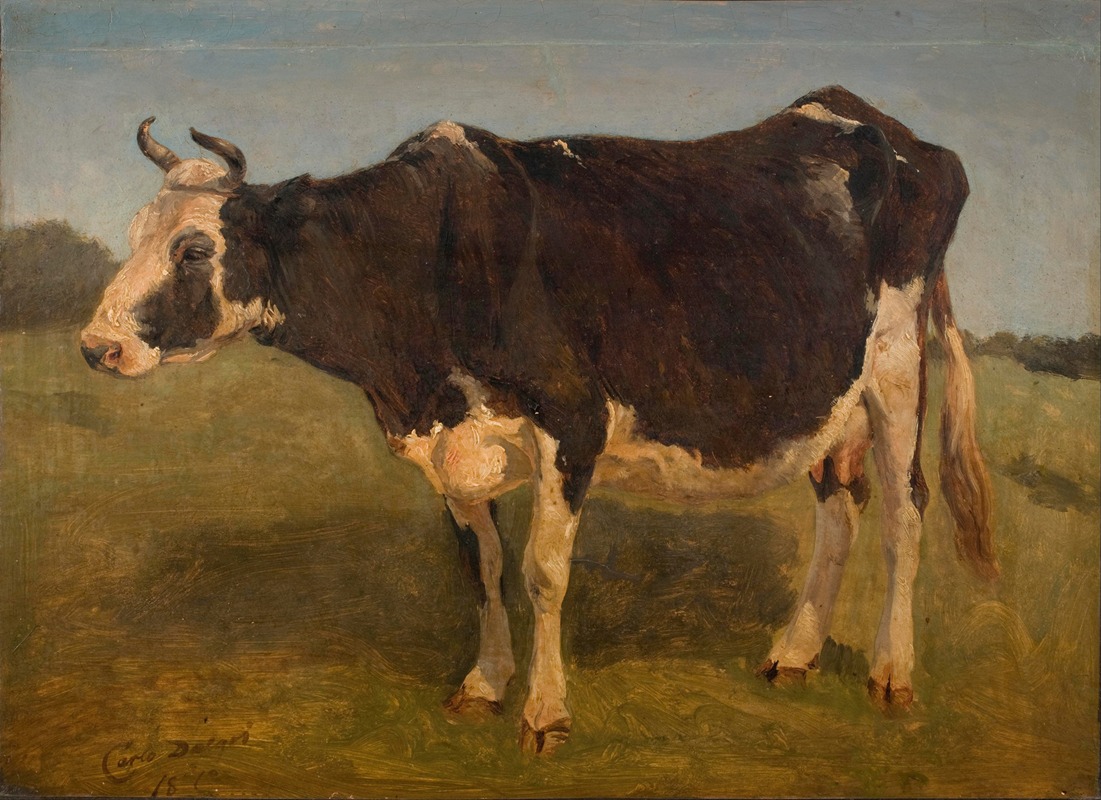 Black and white cow standing. Study by Карло Далгас, 1845 — digital art print download