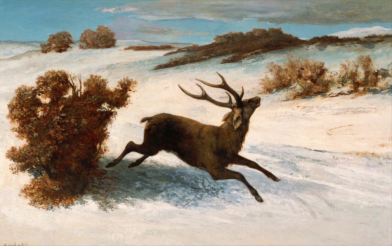 Deer Running in the Snow by Гюстав Курбе, c.1856 — digital art print download