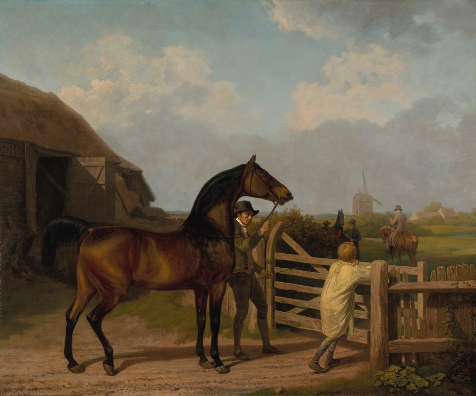 Bay Ascham, a stallion, led through a gate to a mare — Jacques-Laurent Agasse