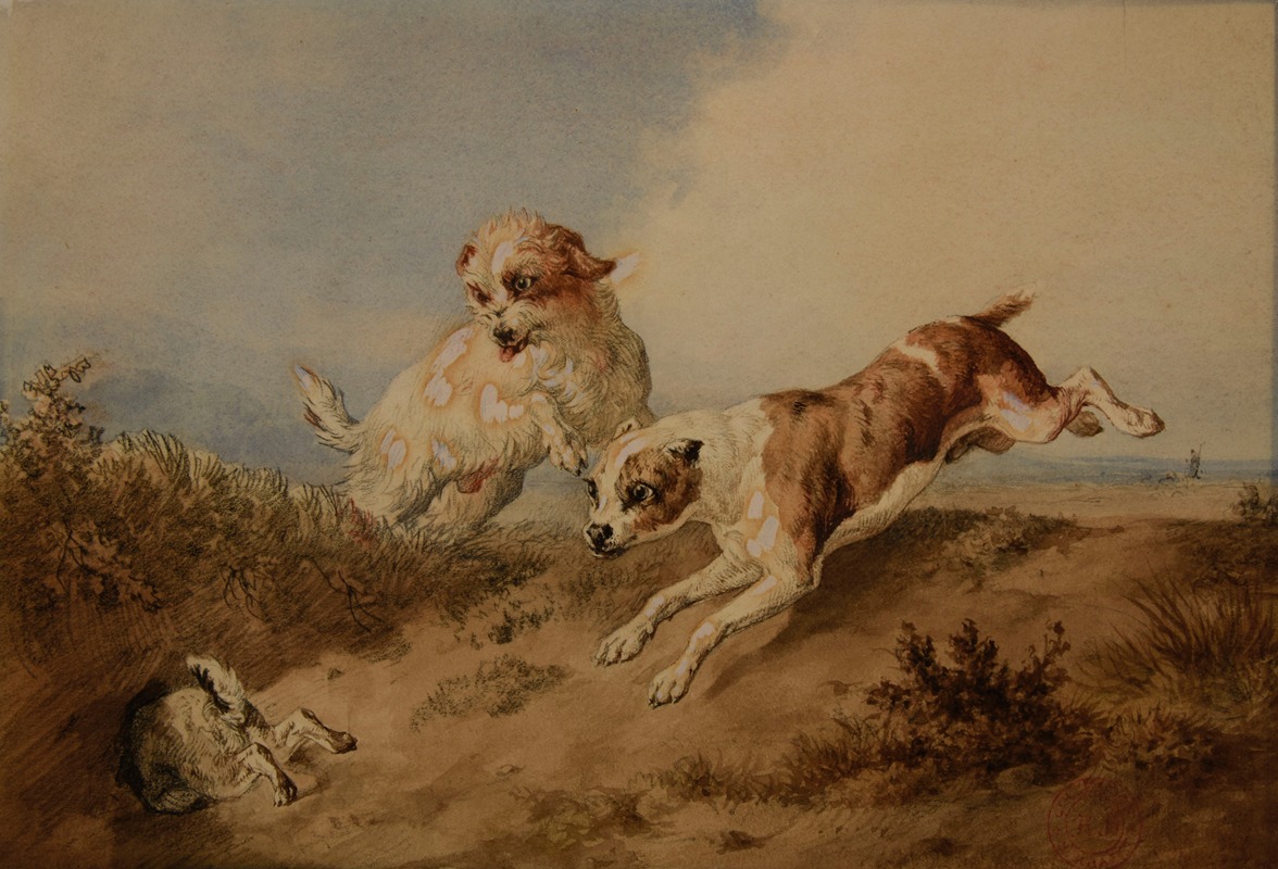 Chiens à la poursuite d'un lapin by Жак-Раймон Брассас — digital art print download