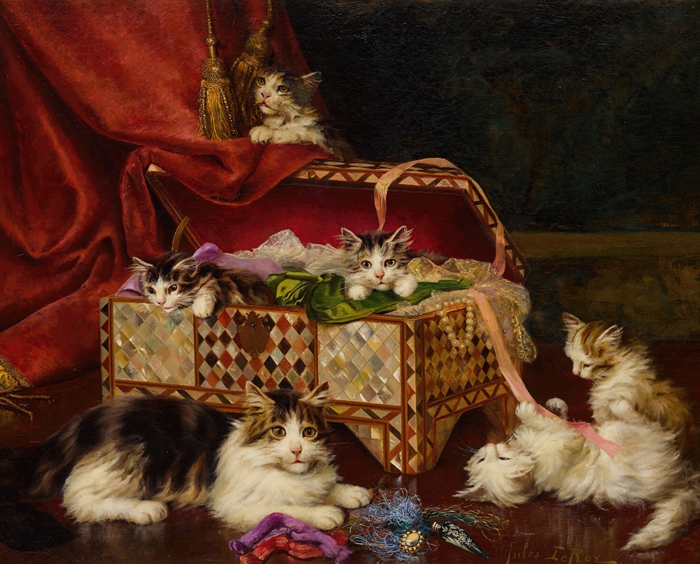 Kittens in Sewing Basket by Jules Leroy — digital art print download