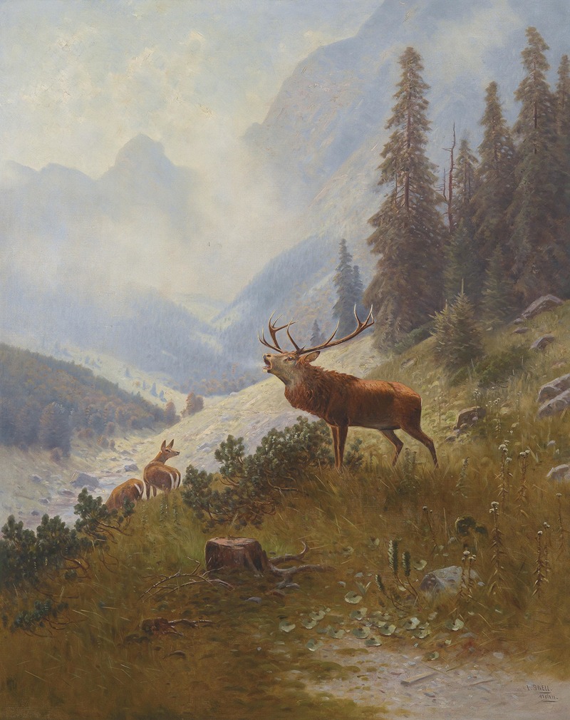 Röhrender Hirsch im Gebirge by Ludwig Sckell — digital art print download