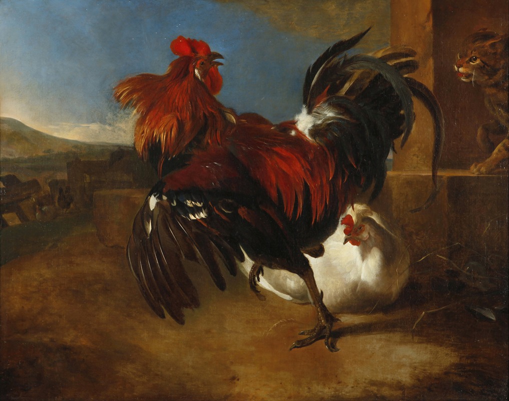Poultry-yard with angered cock by Мельхиор д'Ондекайтер — digital art print download