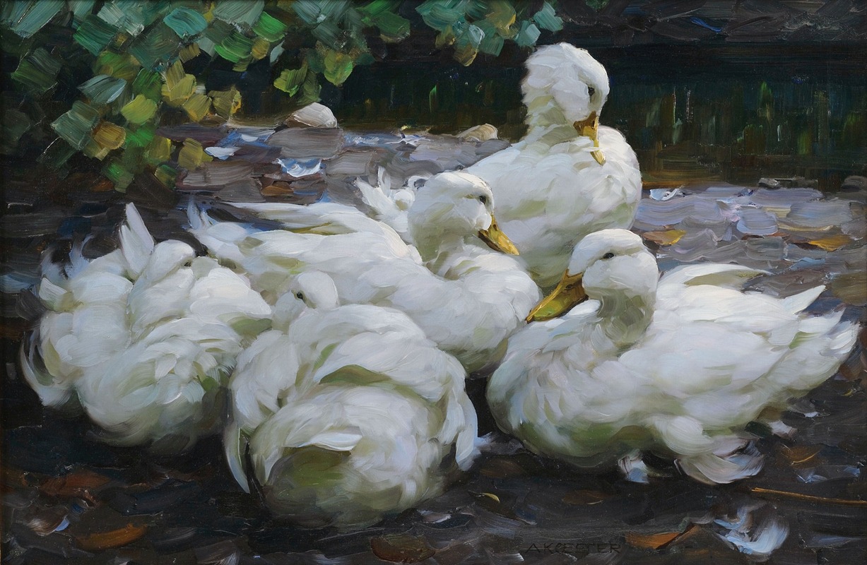 Fünf ruhende weiße Enten by Александр Кёстер — digital art print download