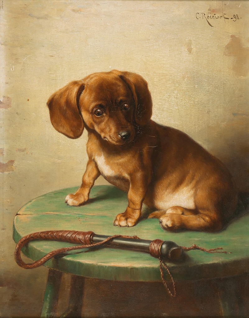A Dachshund Puppy by Carl Reichert, 1888 — digital art print download