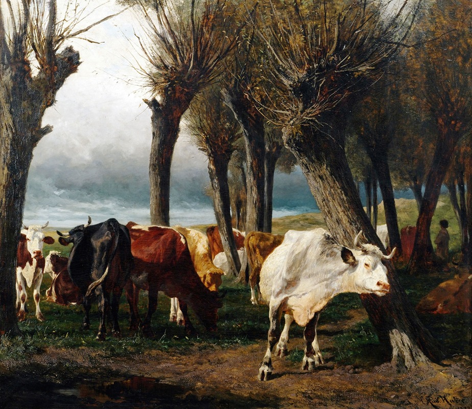 Rinderherde unter Kopfweiden by Карл Рудольф Хубер, 1873 — digital art print download
