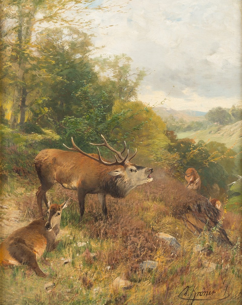 Roaring stag by Кристиан Кренер, 1889 — digital art print download