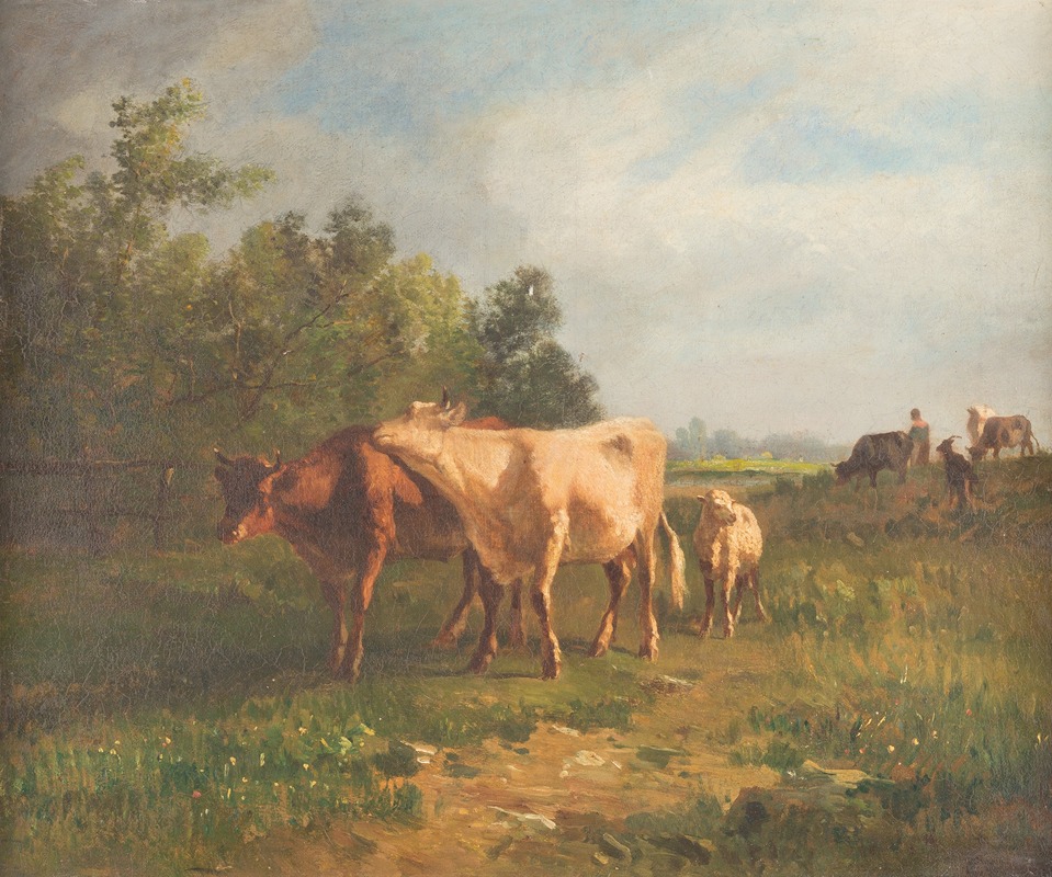 Cattle on the pasture by Констант Труайон — digital art print download