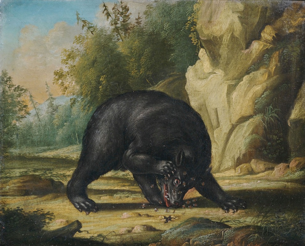 Ein Bär wird von Bienen attackiert by Georg Ernst Sandner — digital art print download