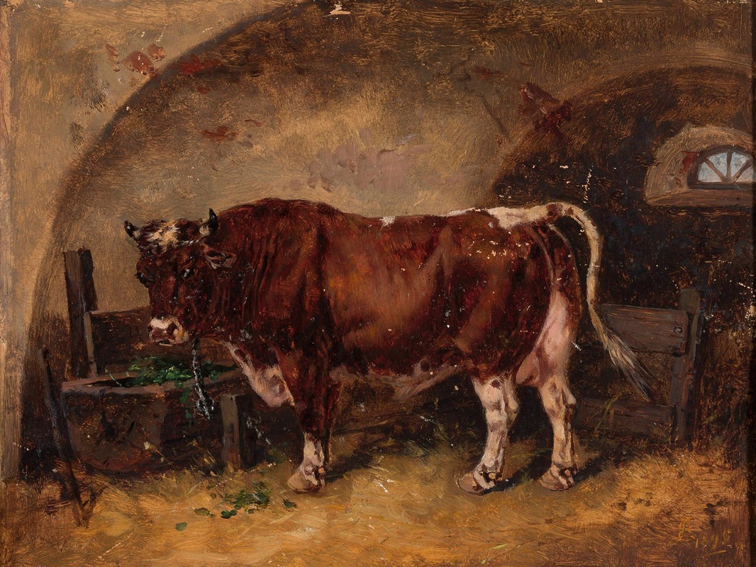 Ox in the barn by Józef Brodowski, 1898 — digital art print download