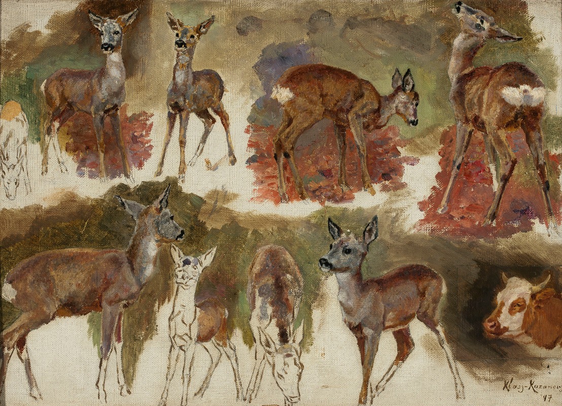 Studies of does by Мария Класс-Казановская, 1897 — digital art print download