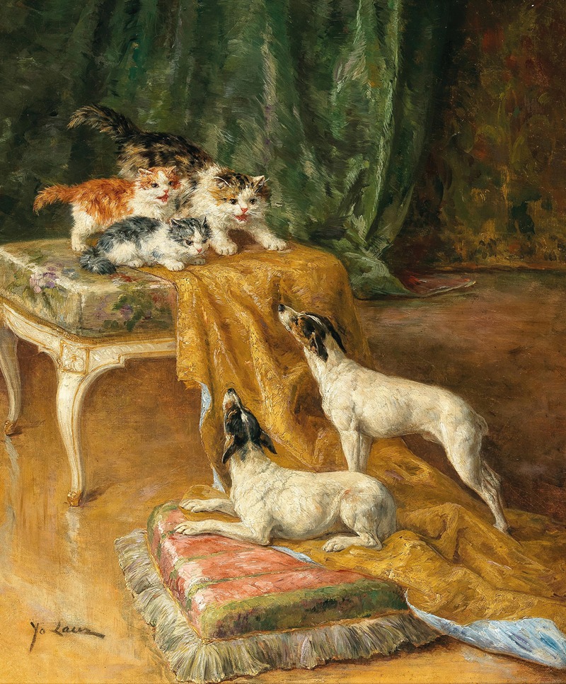 Two Jack Russells and Three Kittens by Мари-Ивонн Лор — digital art print download