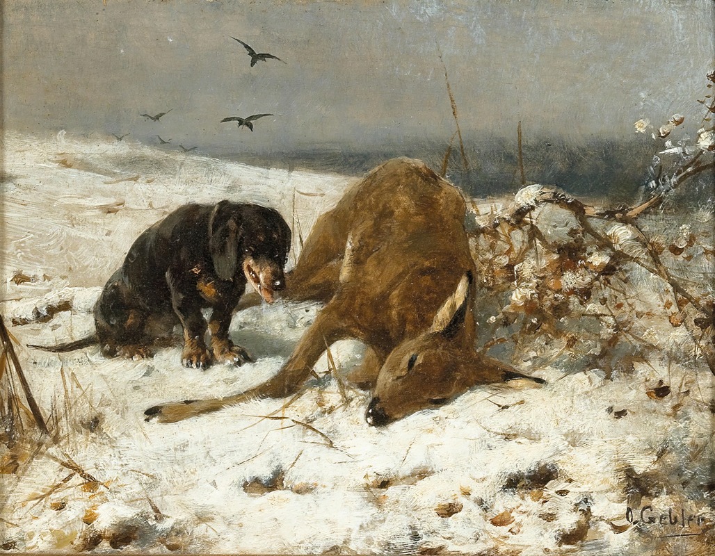 A Hound with Dead Deer by Отто Геблер — digital art print download
