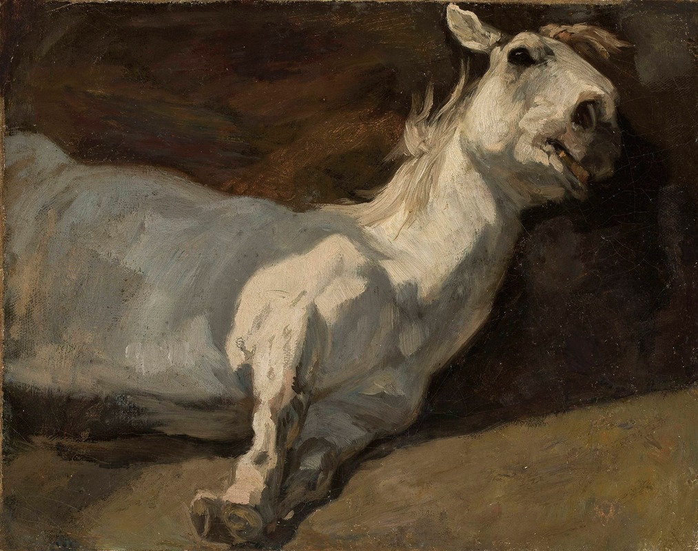 White horse stretched on the ground by Пётр Михаловский — digital art print download