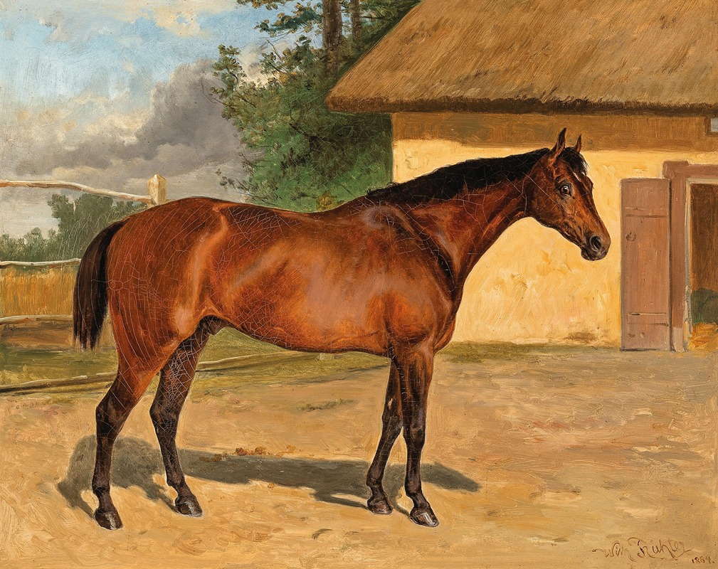 Bay Horse on the Paddock by Вильгельм Рихтер, 1884 — digital art print download