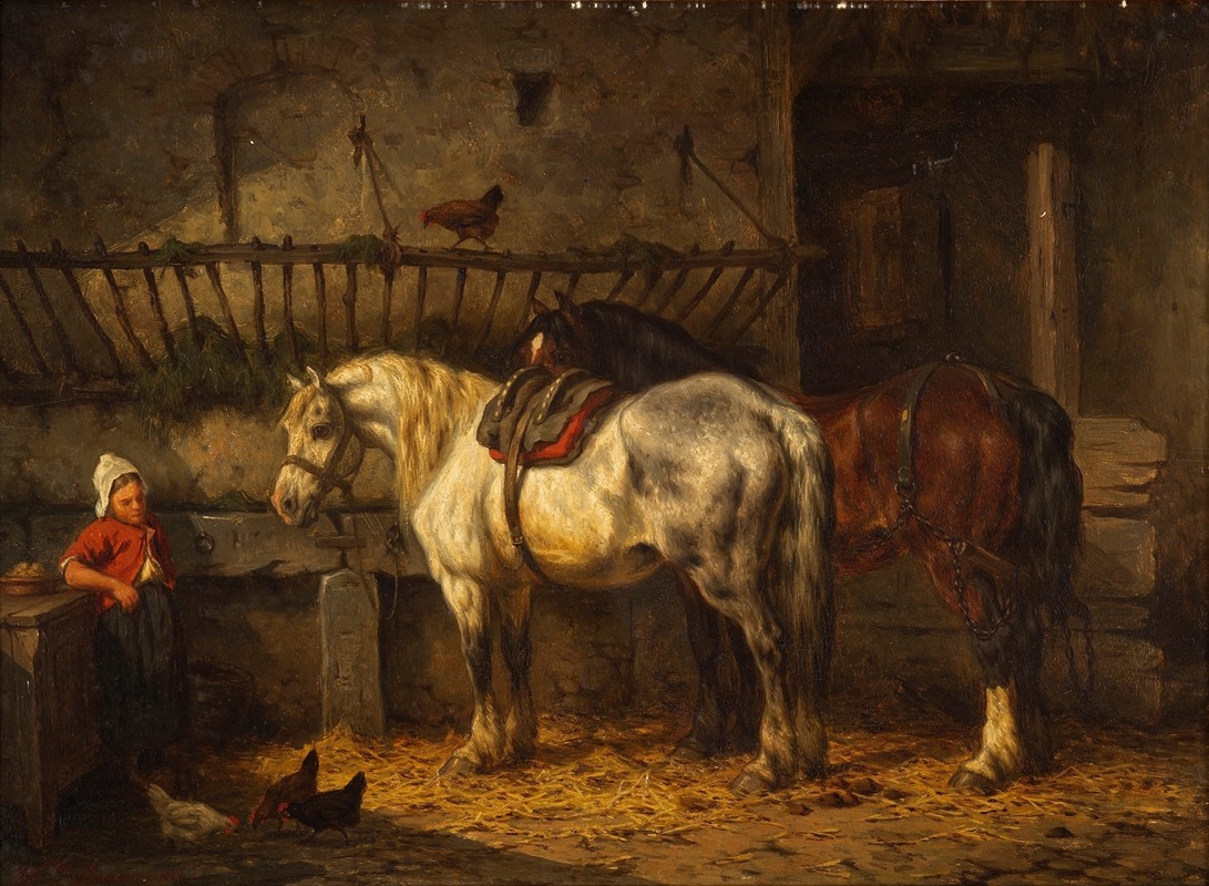 Horses in a stable by Willem Johan Boogaard — digital art print download