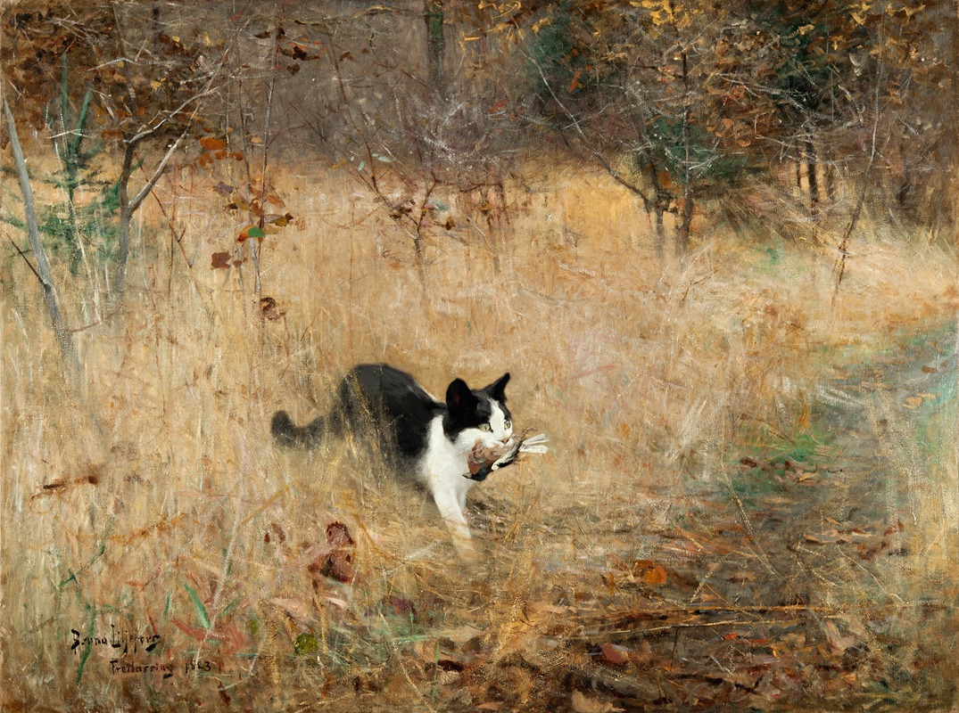 Cat hunting Birds by Бруно Лильефорс, 1883 — digital art print download