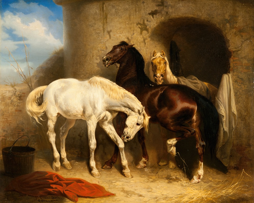 Horses at the Stable by Карл Вальблом, 1855 — digital art print download