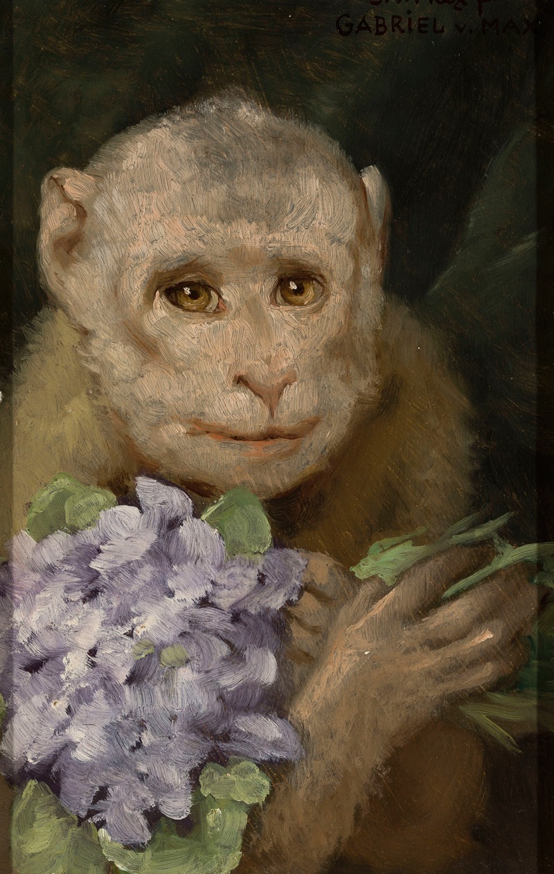 Monkey with a bouquet of violets — Gabriel Max
