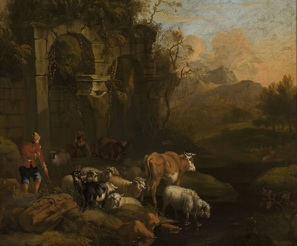 Cattle at the waterhole by Михиел Карре — digital art print download