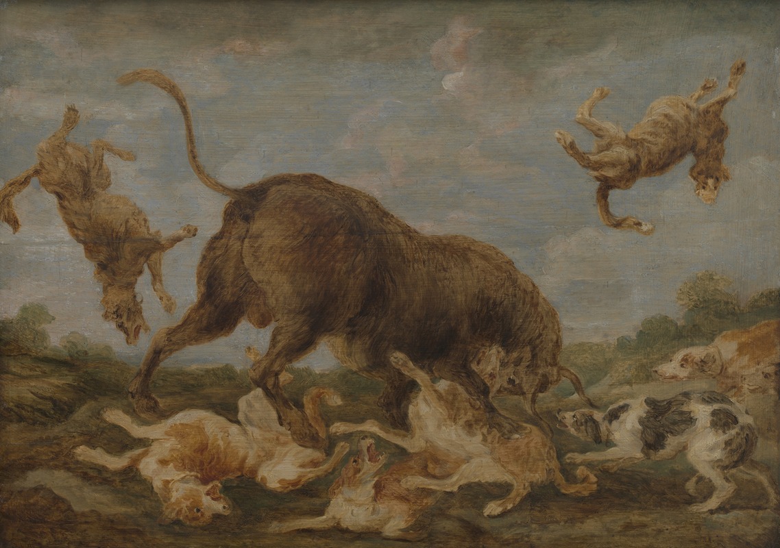 Buffalo attacked by dogs by Paul de Vos — digital art print download