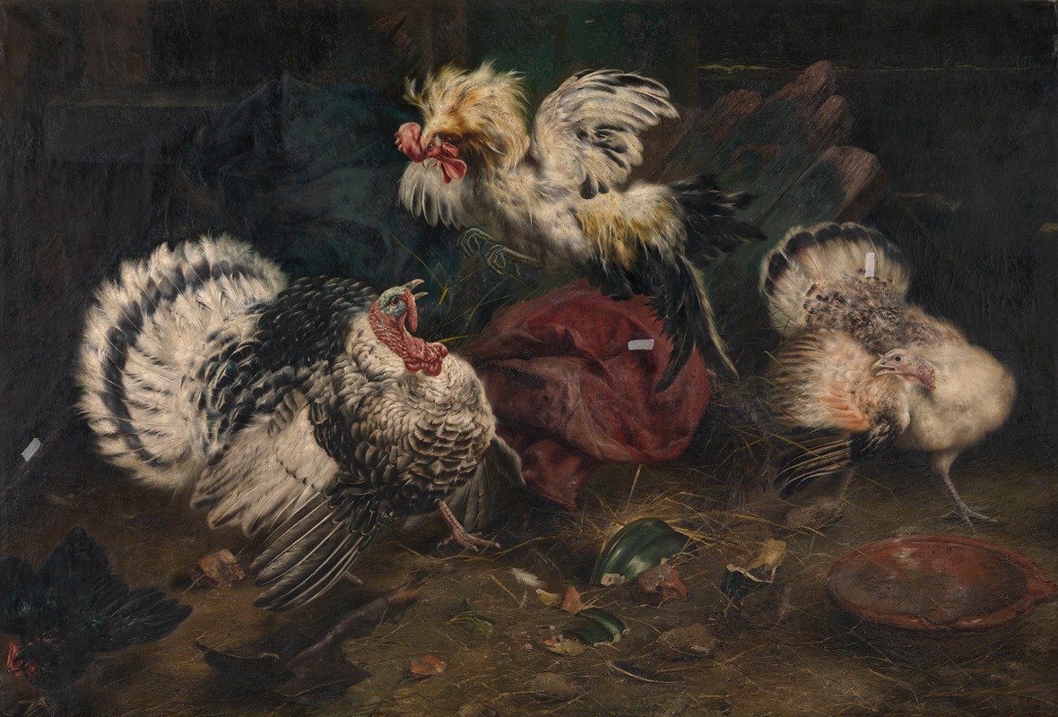 Fighting Cocks by Piet Van Engelen, 1902 — digital art print download