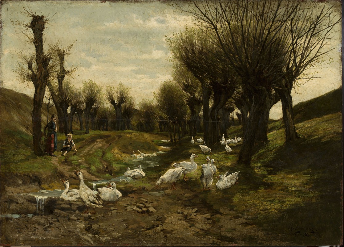 Geese alongside a creek by Ричард Лоренц, 1880 — digital art print download