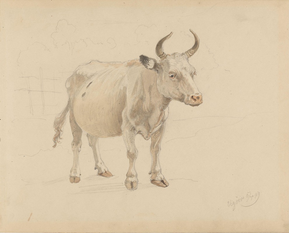 Ku med horn by Адольф Тидеманд, 1849 — digital art print download