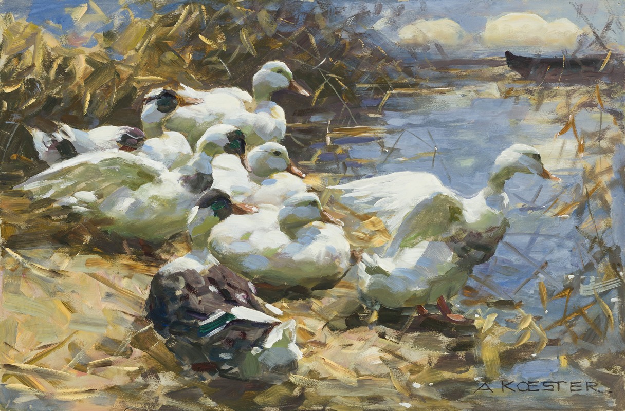 Sieben Enten am Ufer by Александр Кёстер — digital art print download