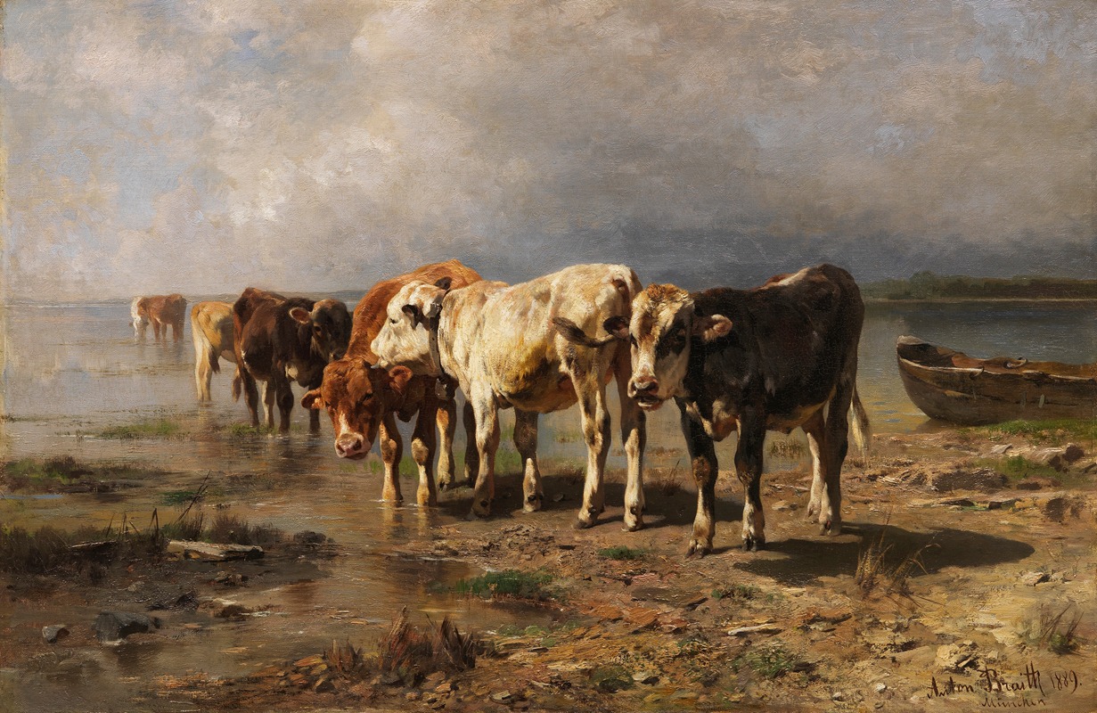 Kühe am Seeufer by Антон Брайт, 1889 — digital art print download