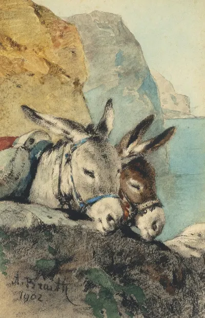 Eselpaar (Gruß vom Gardasee) by Anton Braith, 1902 — digital art print download