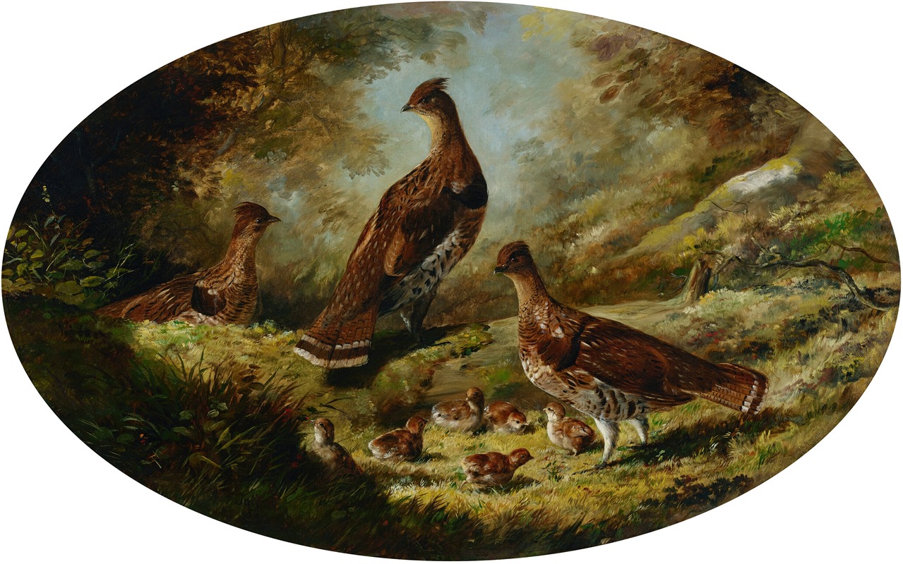 Grouse Family by Артур Фицвильям Тейт, 1855 — digital art print download
