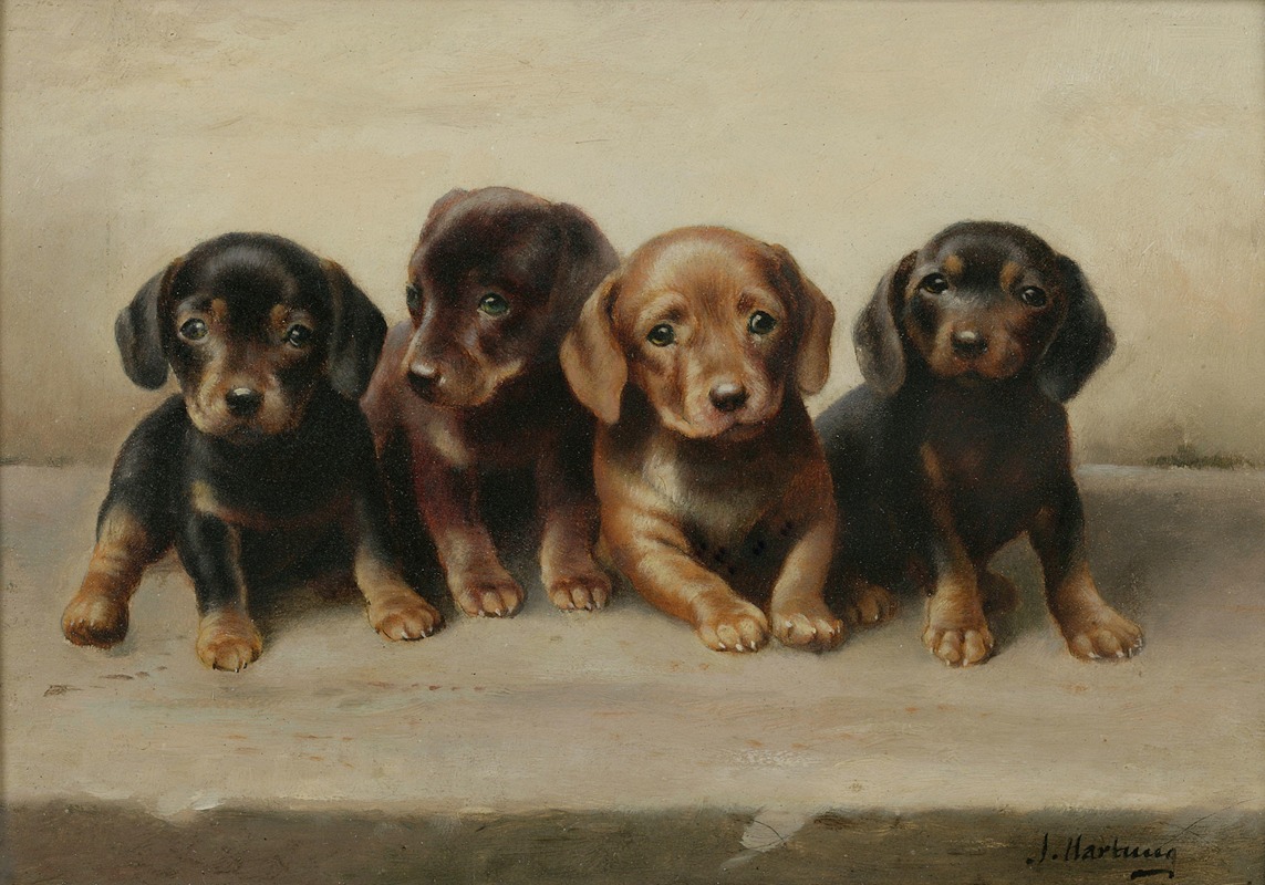 Four Dachshund puppies by Carl Reichert — digital art print download