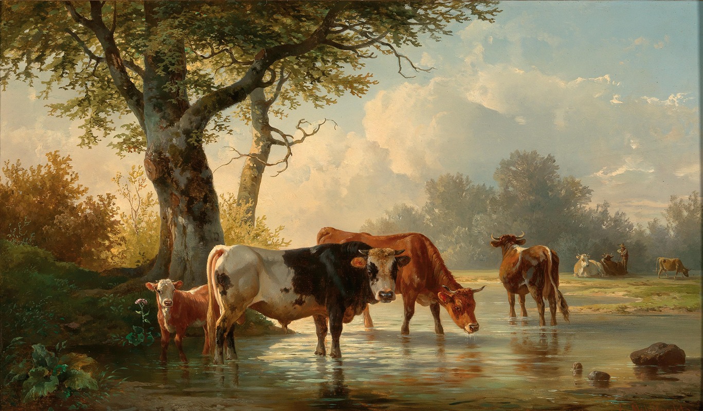 Grazing Cows by the Water by Эдмунд Малькнехт — digital art print download