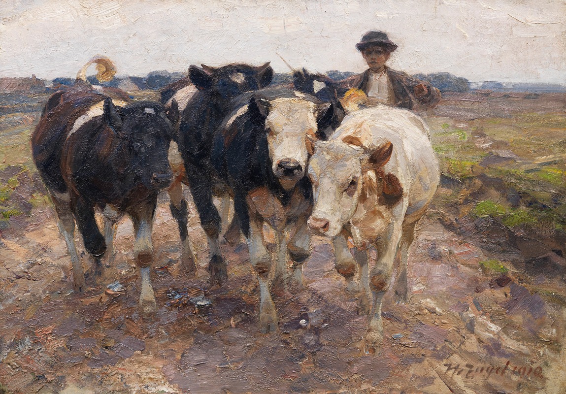 Hirte mit Jungrindern by Генрих фон Цюгель, 1910 — digital art print download
