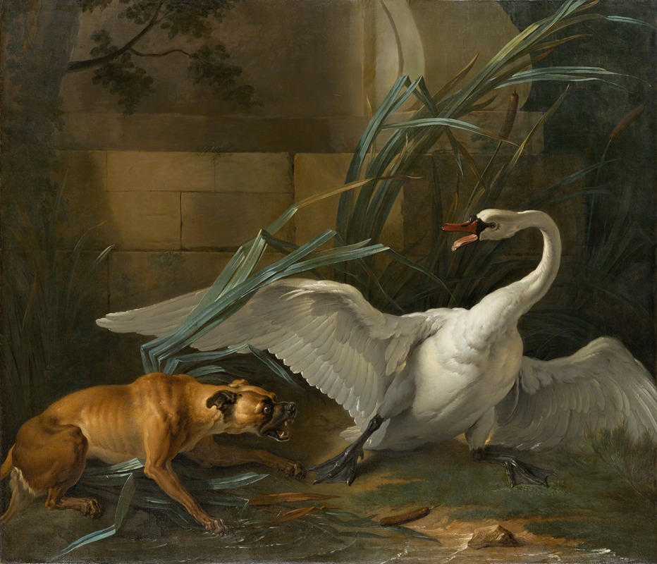 Swan Attacked by a Dog by Жан-Батист Удри, 1745 — digital art print download