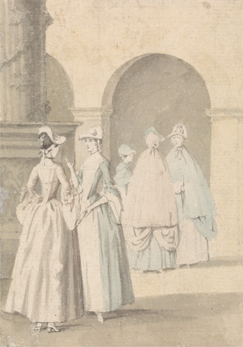 Ladies Beside a Column and Arcade by Anthony Highmore — digital art print download