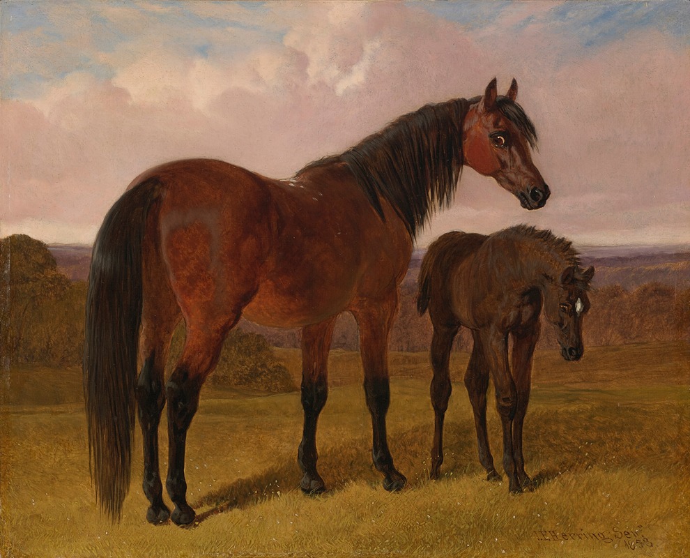 A mare and foal in a landscape by Джон Фредерик Херринг-старший, 1853 — digital art print download