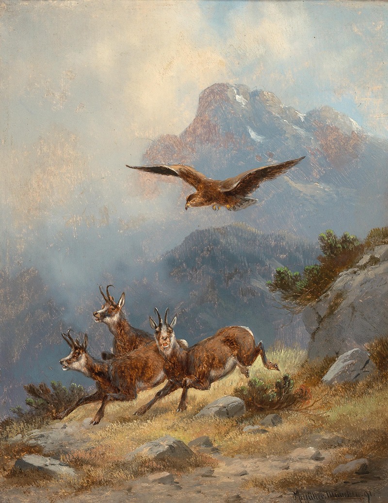 Chamois Pursued by an Eagle by Moritz Müller II, 1891 — digital art print download