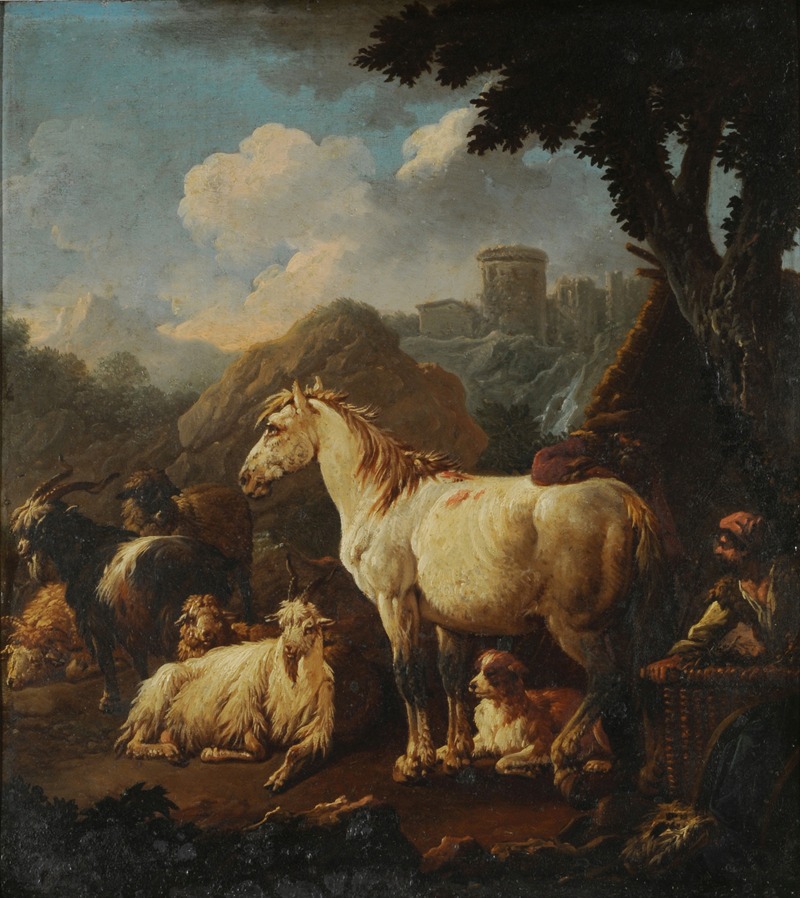 Shepherd and animals in a landscape by Филипп Петер Рус — digital art print download