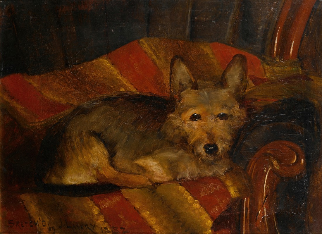 Dog on a chair by Сэр Джон Лавери, 1882 — digital art print download