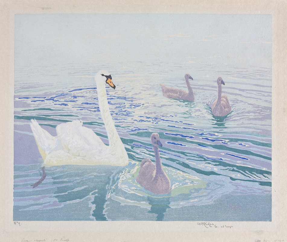 Swans and Cygnets by William Giles, 1911 — digital art print download