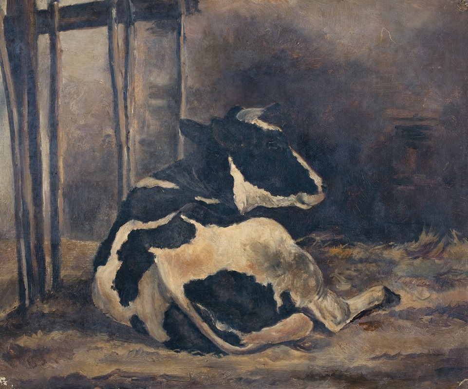 Cow lying down in a cowshed by Floris Verster — digital art print download